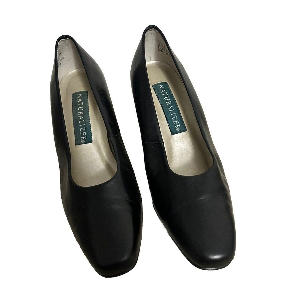 Naturalizer Shoes Womens 6.5 Pump Black Leather Block Heels Round Toe